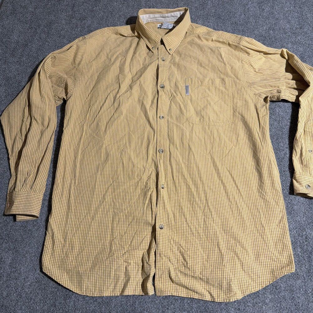 Columbia Shirt Mens XXL Yellow Gingham Check Button Down Long Sleeve 100% Cotton